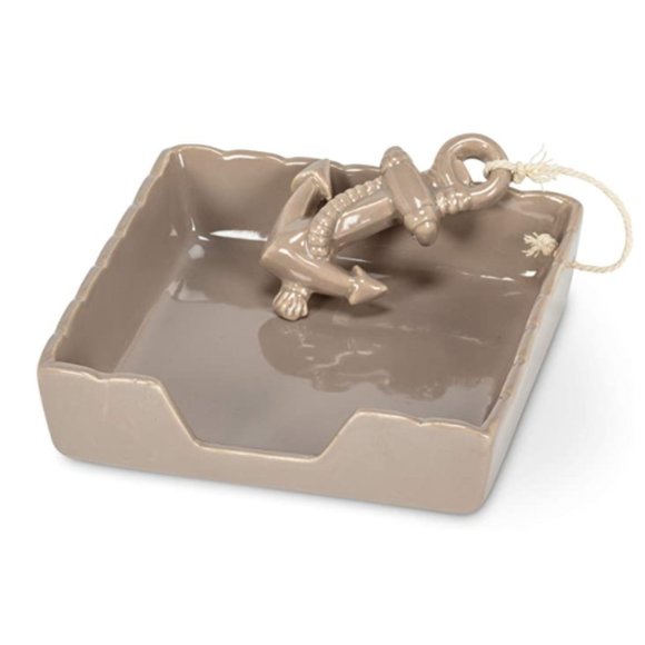 SOLD Anchor & Rope Tan Ceramic Luncheon Napkin Holder - Picture 3 of 5